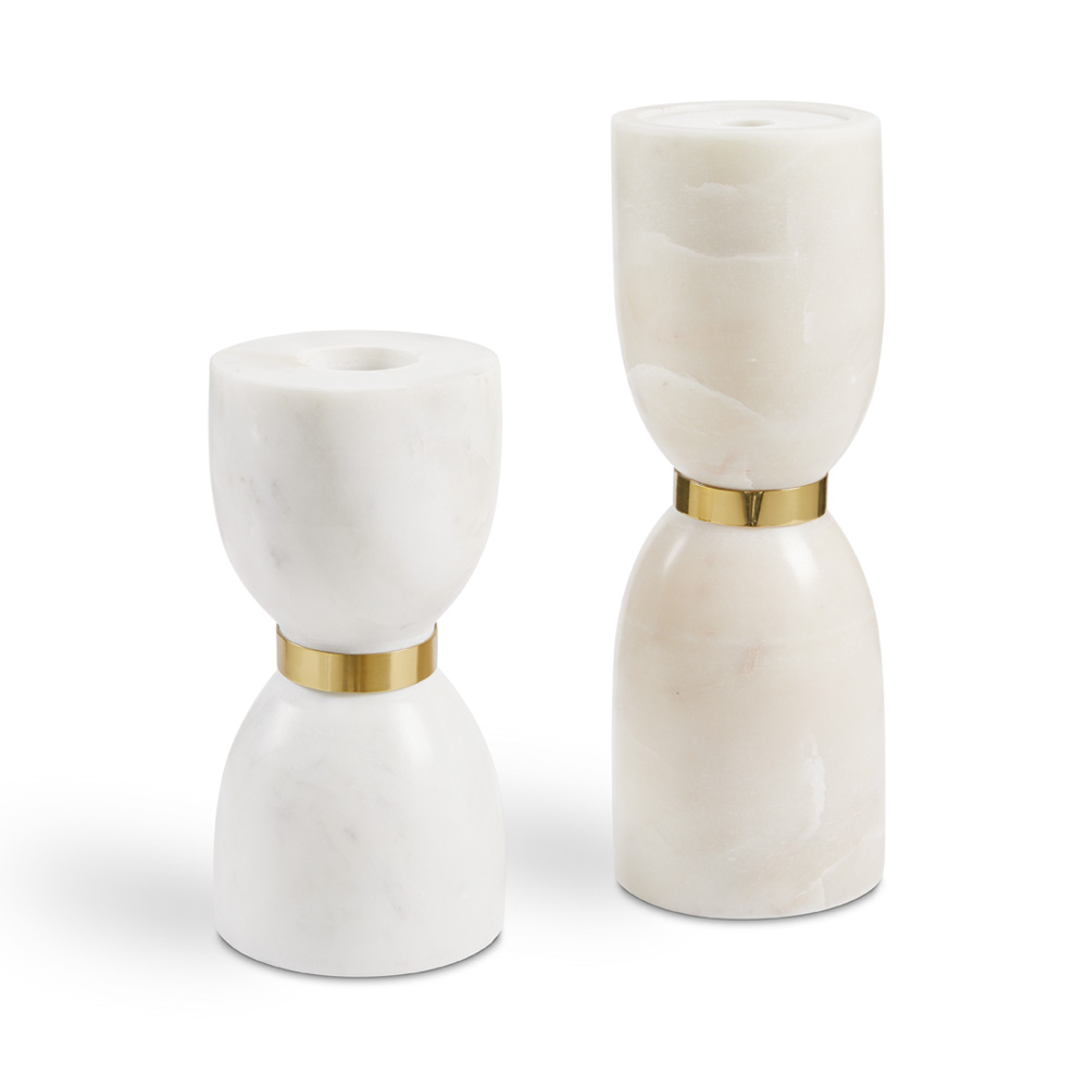 White Marble and Gold Tea Light Large (Set of 2)
